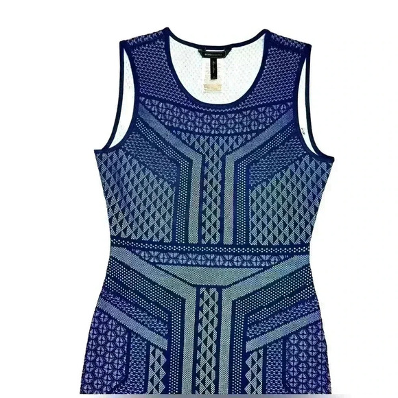 BCBG MAXAZRIA womens Stefanie Relief Jacquard Dress  Grey/navy Blue size Medium - Picture 2 of 7